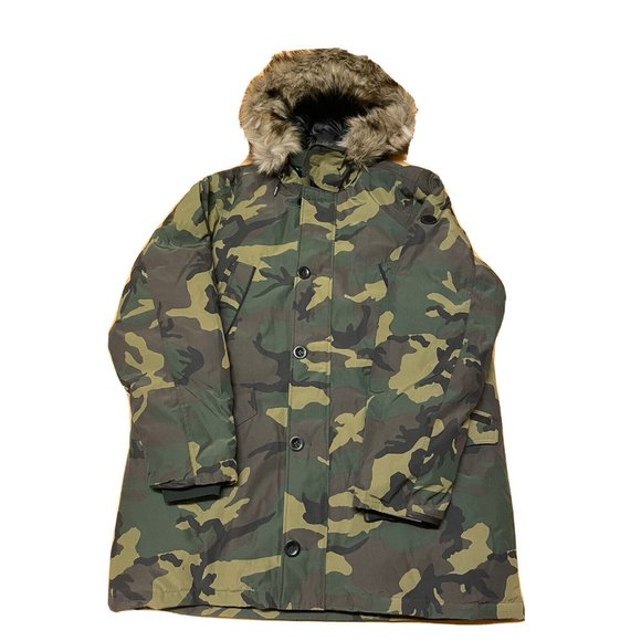 Polo Ralph Lauren Faux Fur Trim Down Parka Coat Camo Men’s Sizes Small and 2XL